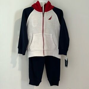Nautica 2-Pc. Full-Zip Fleece Logo Hoodie & Sweatpants Set 2T